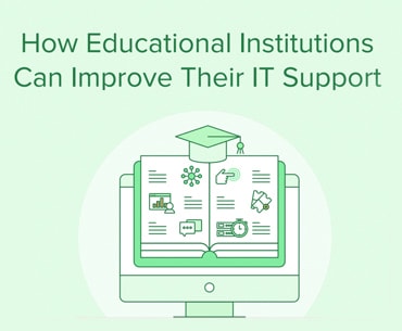 Illustration of a computer screen showing IT icons and a graduation cap, highlighting SysAid's ITSM for education support. - SysAid