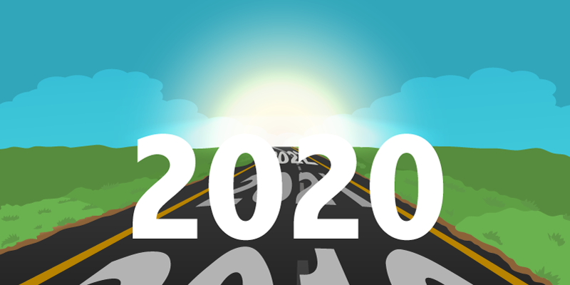 Illustration of a road labeled "Service Management in 2020," symbolizing ITSM innovations with SysAid leading into a bright new year. - SysAid