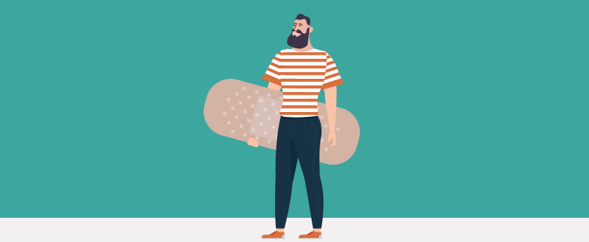 Illustration of a bearded man in a striped shirt holding an adhesive bandage, representing SysAid's ITSM as a solution. - SysAid