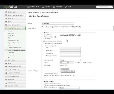 Screenshot showing SysAid ITAM interface for adding a new agent, featuring configuration fields like IP address and authentication. - SysAid