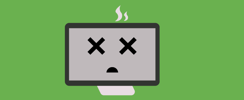Illustration of a tired computer monitor, symbolizing ITSM efficiency in resolving known errors, set on a green background. - SysAid