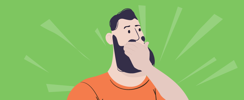 Illustration of a surprised man in orange shirt, symbolizing unexpected IT incidents managed efficiently with SysAid ITSM solutions. - SysAid