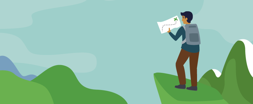 Adventurer on a hill with a map, symbolizing navigating ITSM challenges to enhance your service desk with SysAid solutions. - SysAid