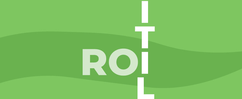 Green backdrop displaying "ROI" intersected by "ITIL," highlighting ITSM's role in optimizing processes for better returns. - SysAid
