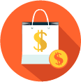 Icon of a shopping bag with a dollar sign and coin symbolizes effective ITAM in SysAid's powerful ITSM solutions. - SysAid