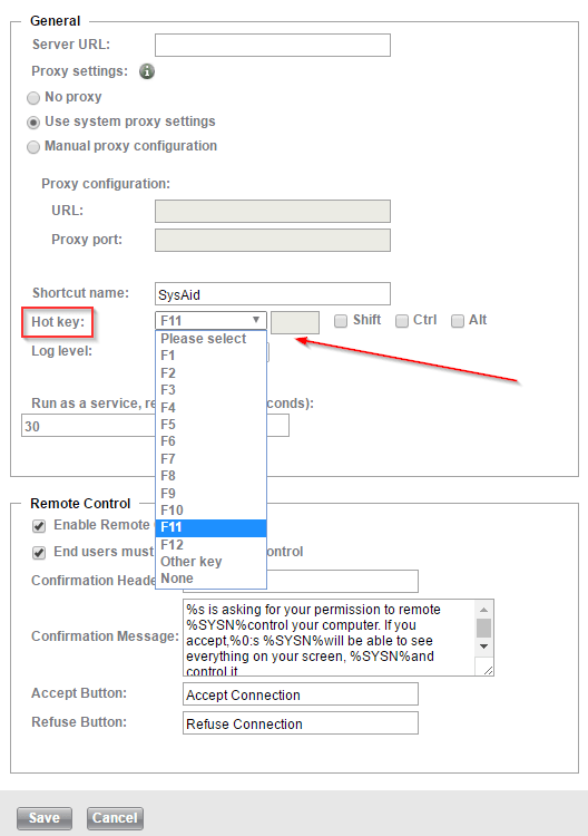 Screenshot of a software settings menu showing options for proxy, system tray, remote control, and accepting connections with various configurable settings.