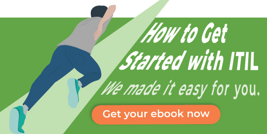 Person reaching for the text "How to Get Started with ITIL." Button below says "Get your ebook now." Aligns with SysAid's ITSM guidance. - SysAid