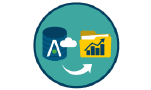 Icon illustrating ITSM: A database cylinder, cloud, and a folder with a bar chart, linked by an arrow for efficient data management. - SysAid