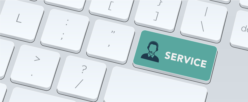 A keyboard with a "SERVICE" key highlights SysAid's ITSM solutions, streamlining service desk operations. - SysAid