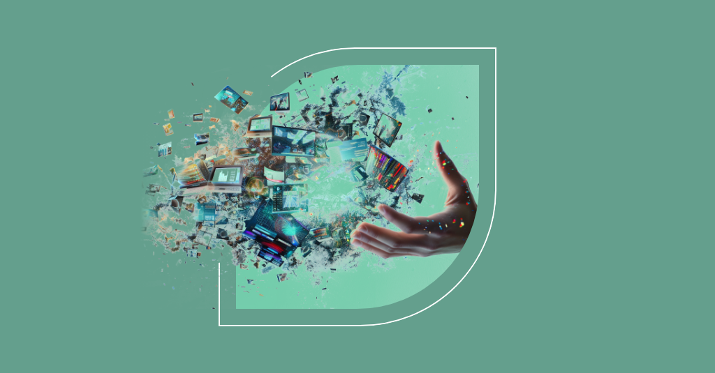 A hand reaches for digital graphics on green, symbolizing ITSM innovation and the enhancement of enterprise service management. - SysAid