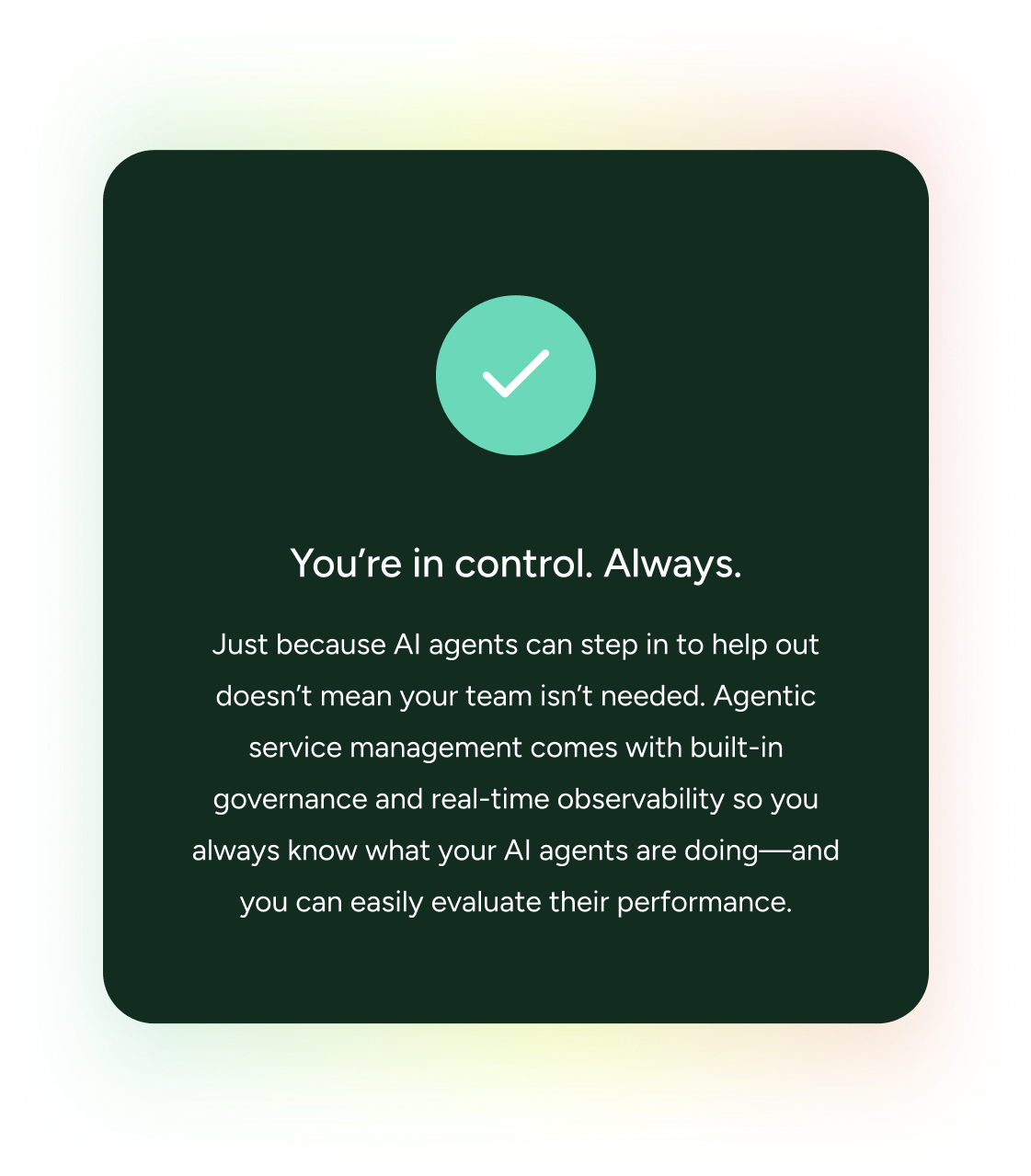 A green checkmark symbolizes ITSM control with SysAid, highlighting agentic service management benefits for IT teams. - SysAid
