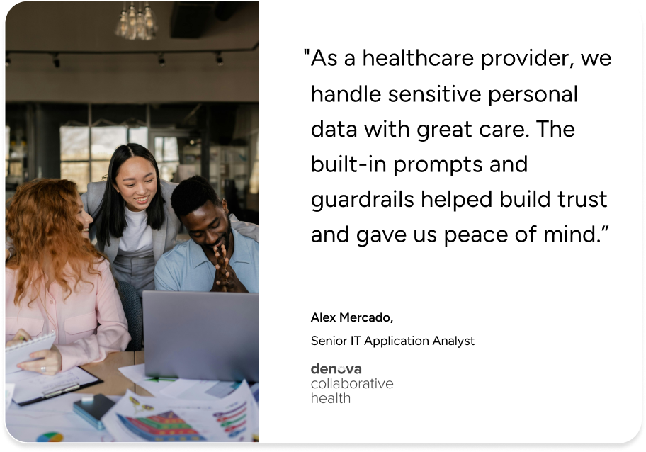 Three professionals collaborate at a desk, discussing SysAid ITSM solutions and reading a client testimonial on data security. - SysAid