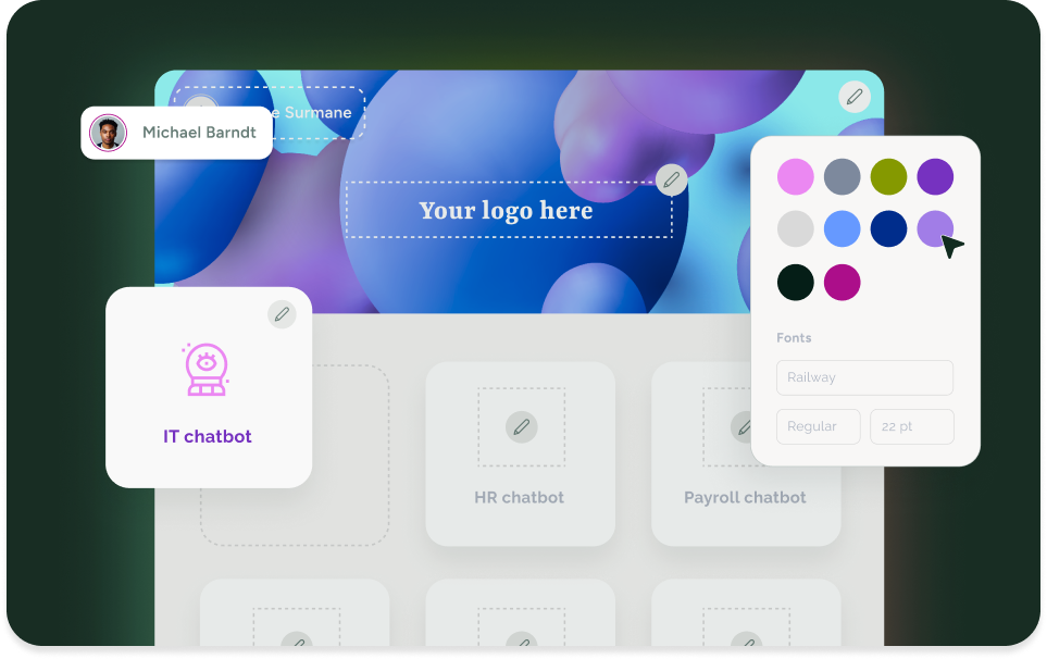User customizes SysAid ITSM dashboard interface with options for branding and chatbot modules integration. - SysAid