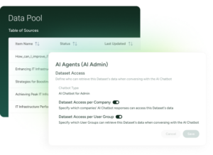 SysAid ITSM interface displaying Data Pool access controls and AI Agent settings for streamlined service management. - SysAid