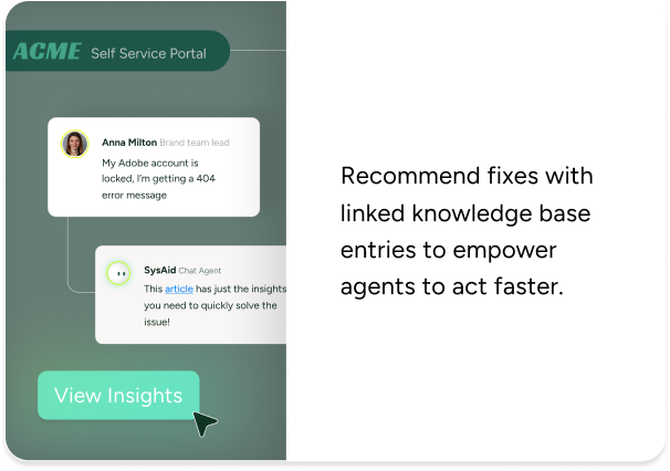 SysAid ITSM portal interface showing chat support and knowledge base links for faster Help Desk issue resolution. - SysAid