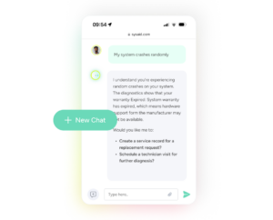 A smartphone shows an ITSM chat in SysAid, offering support options to resolve random system crashes for users. - SysAid
