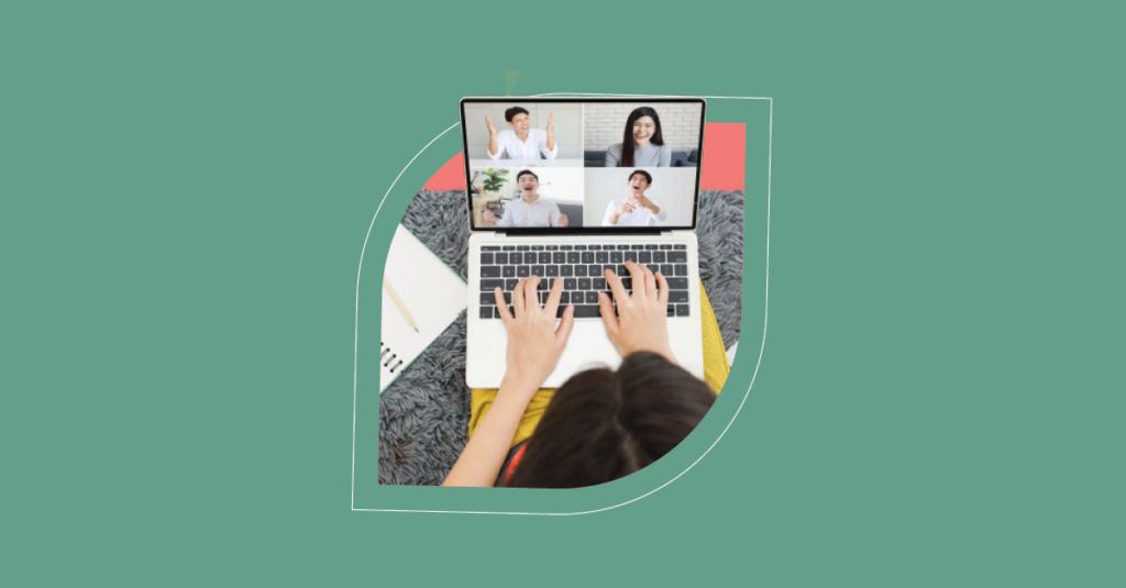 Person using a laptop to manage ITSM tasks during a video call, enhancing efficiency with SysAid's Service Desk tools. - SysAid