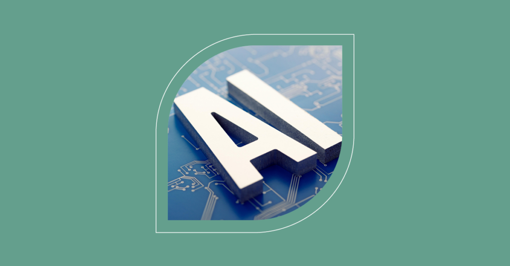AI innovation merges with ITSM to balance technology and nature, featuring 'AI' on a circuit board within a leaf design. - SysAid