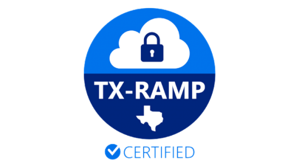 TX-RAMP badge with cloud, padlock, Texas outline, and checkmark—SysAid ITSM platform meets Texas security standards. - SysAid