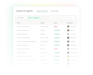 SysAid ITSM dashboard displaying AI agent task statuses, helping streamline service desk management and efficiency. - SysAid