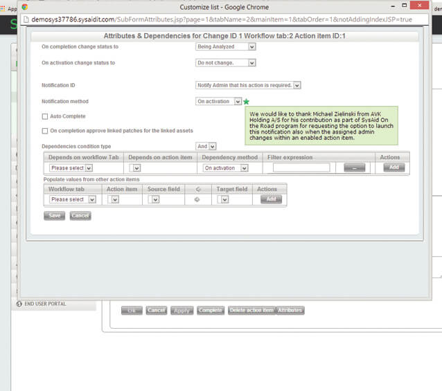 Contributions feature in SysAid