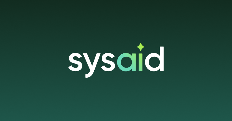 SysAid logo in white and green on a dark green gradient, symbolizing ITSM innovation with a diamond-shaped dot above the "i". - SysAid