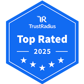 Blue hexagonal TrustRadius badge with "Top Rated 2025" highlights SysAid's excellence in ITSM solutions and service management. - SysAid