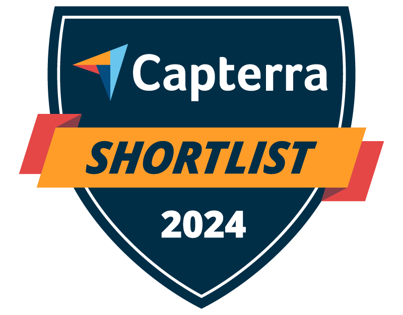 Navy shield with a triangle logo and "Capterra Shortlist 2024" badge, highlighting SysAid's excellence in AI-driven ITAM solutions. - SysAid