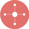 Circular ITSM network design on a pinkish-red background, representing interconnected service desk efficiency. - SysAid