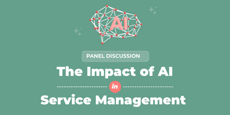 SysAid panel discussion graphic on AI’s impact in Service Desk with stylized AI network illustration above event title. - SysAid