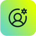 SysAid ITSM icon: person with gear symbol, illustrating user management and profile settings in IT service workflows. - SysAid
